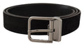 Black Vitello Leather Silver Tone Logo Belt - 90-cm-36-inches
