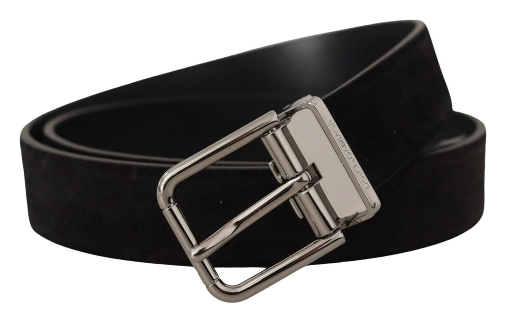Black Vitello Leather Silver Tone Logo Belt - 90-cm-36-inches