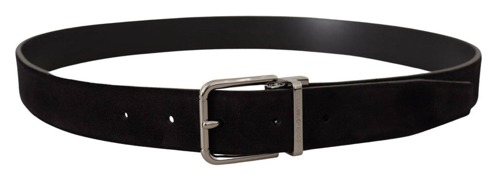 Black Vitello Leather Silver Tone Logo Belt - 90-cm-36-inches