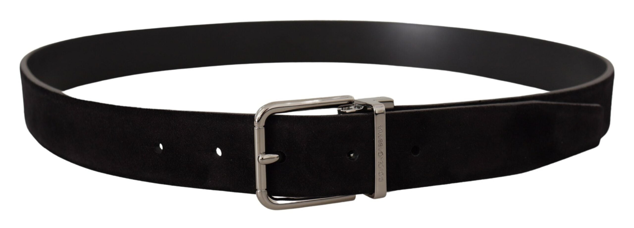 Black Vitello Leather Silver Tone Logo Belt - 90-cm-36-inches
