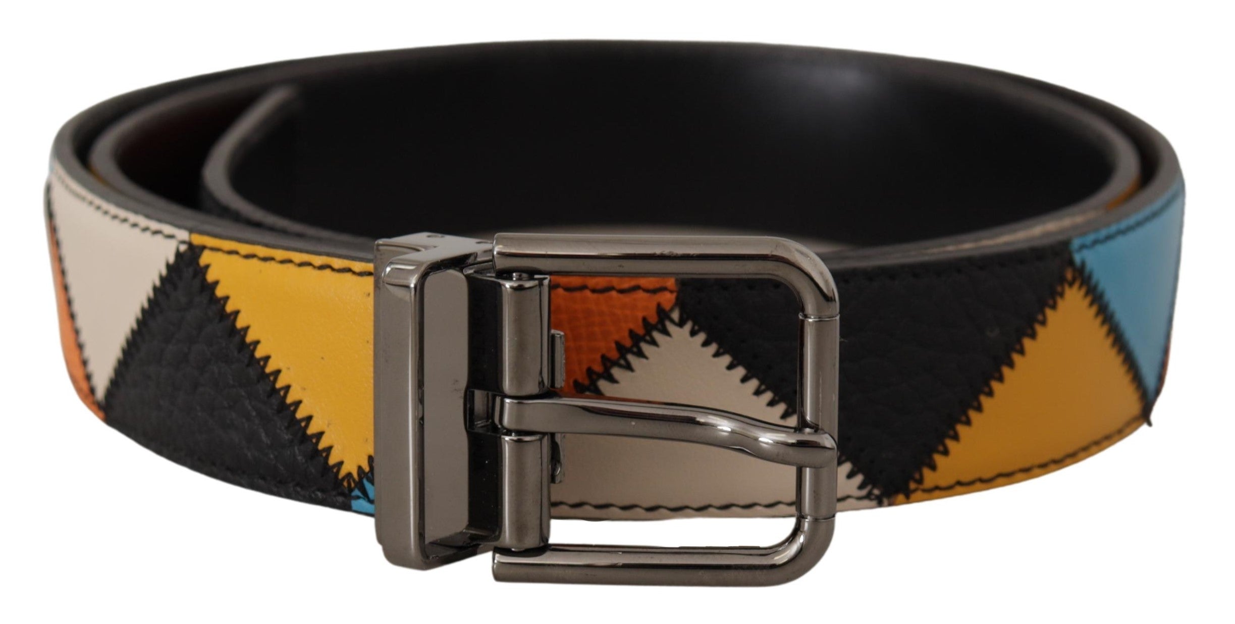Multicolor Leather Silver Logo Buckle Belt - 90-cm-36-inches