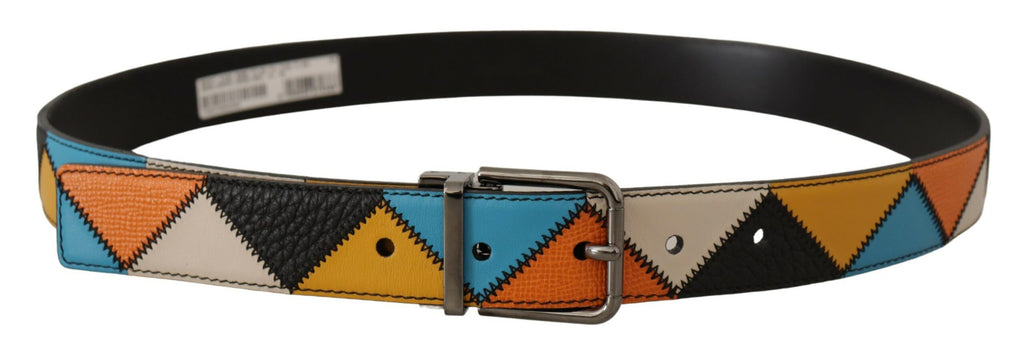 Multicolor Leather Silver Logo Buckle Belt - 90-cm-36-inches