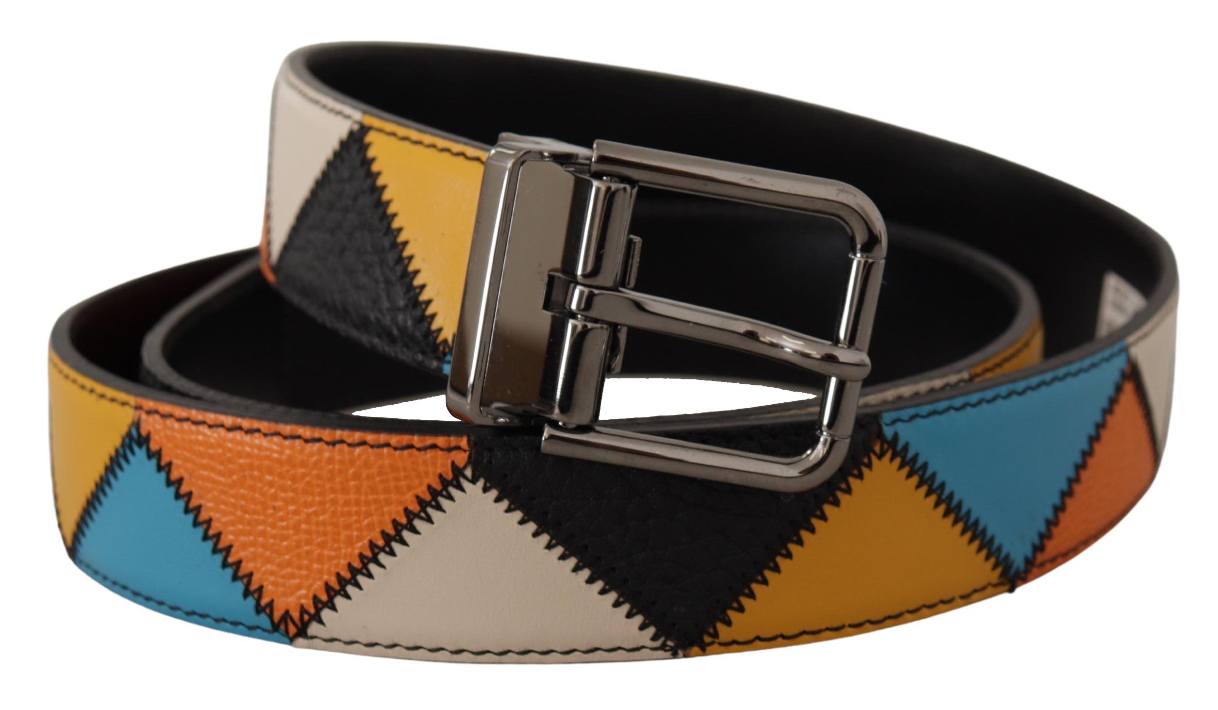 Multicolor Leather Silver Logo Buckle Belt - 90-cm-36-inches