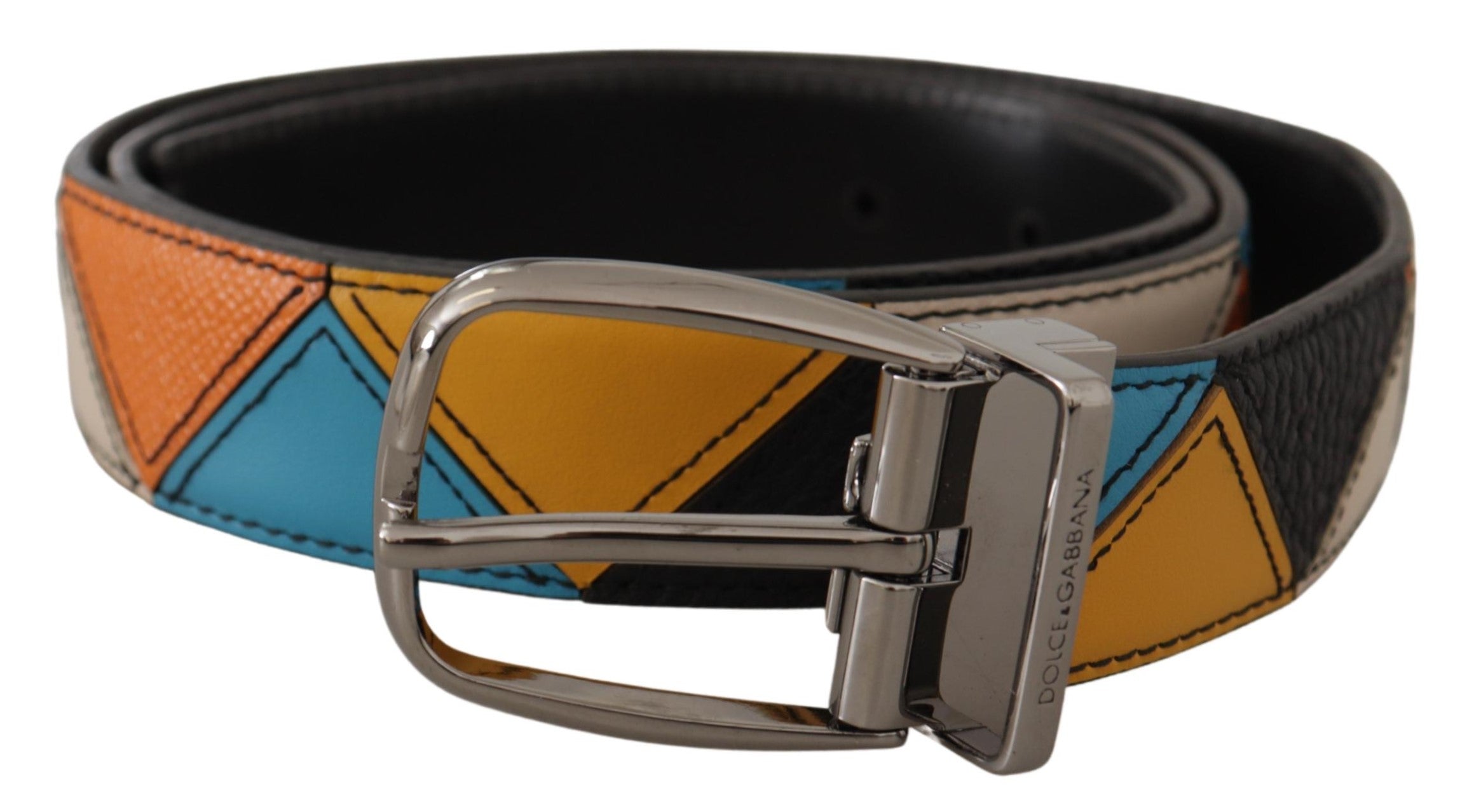 Multicolor Leather Silver Tone Logo Buckle Belt - 90-cm-36-inches
