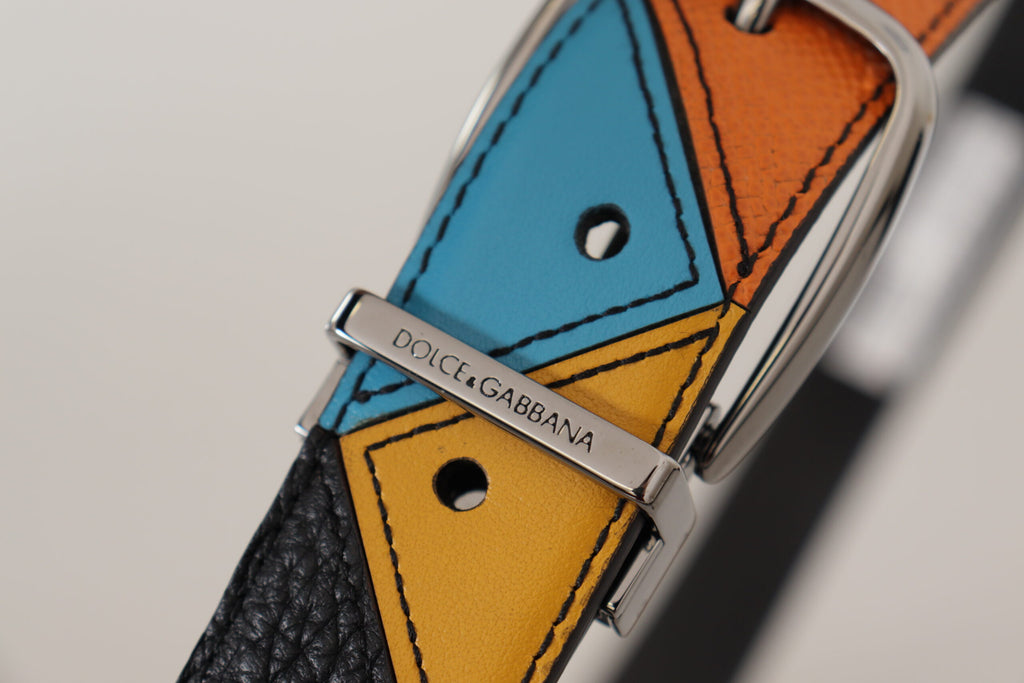 Multicolor Leather Silver Tone Logo Buckle Belt - 90-cm-36-inches