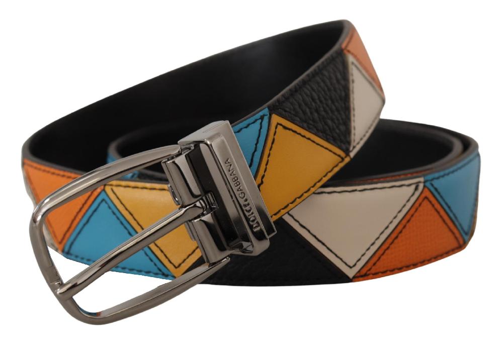 Multicolor Leather Silver Tone Logo Buckle Belt - 90-cm-36-inches