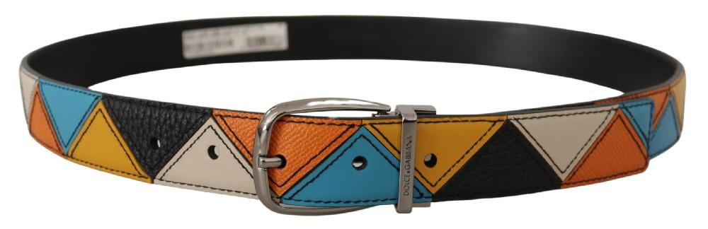 Multicolor Leather Silver Tone Logo Buckle Belt - 90-cm-36-inches