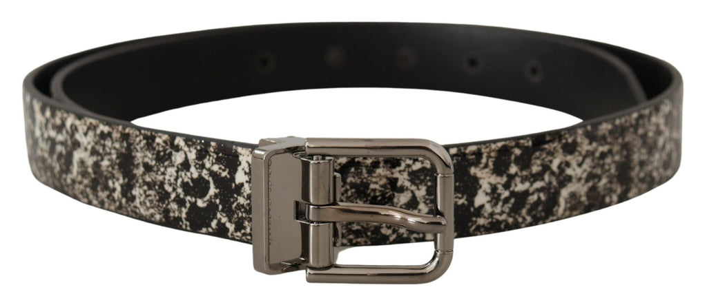 Black Marble Print Leather Silver Logo Buckle Belt - 90-cm-36-inches