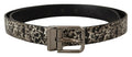 Black Marble Print Leather Silver Logo Buckle Belt - 90-cm-36-inches