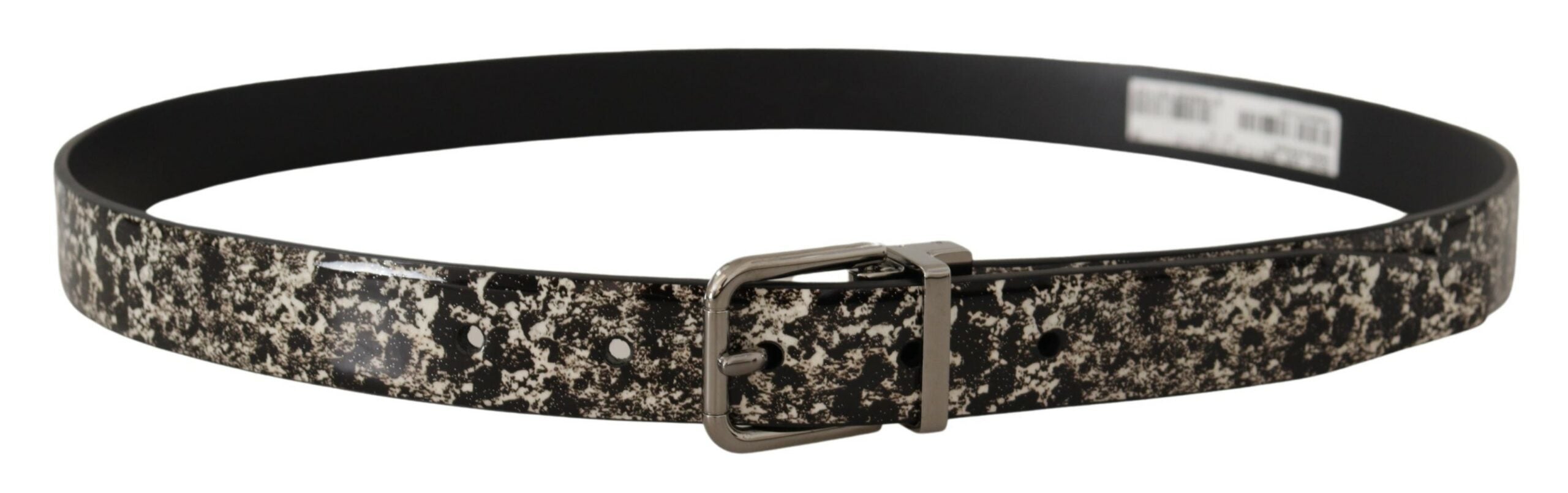 Black Marble Print Leather Silver Logo Buckle Belt - 90-cm-36-inches