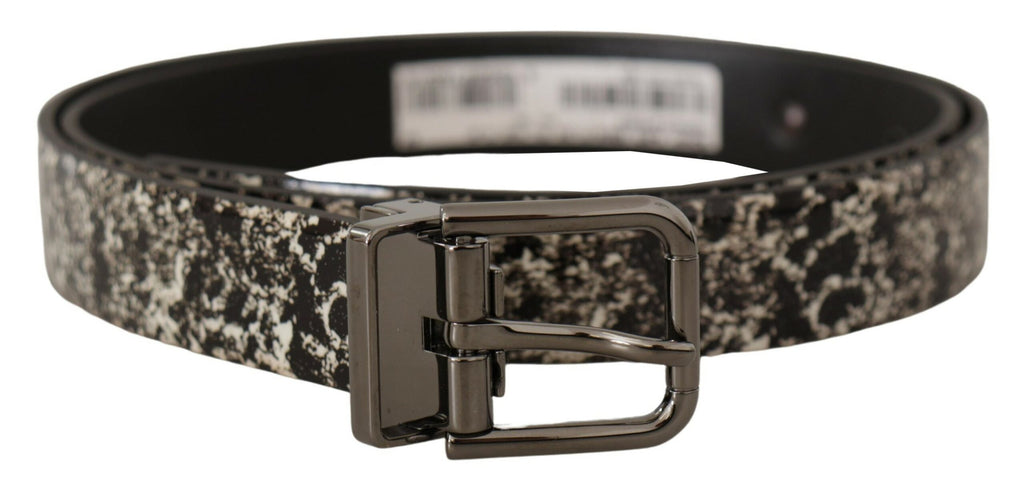 Black Marble Print Leather Gray Logo Belt - 90-cm-36-inches