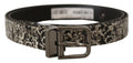 Black Marble Print Leather Gray Logo Belt - 90-cm-36-inches