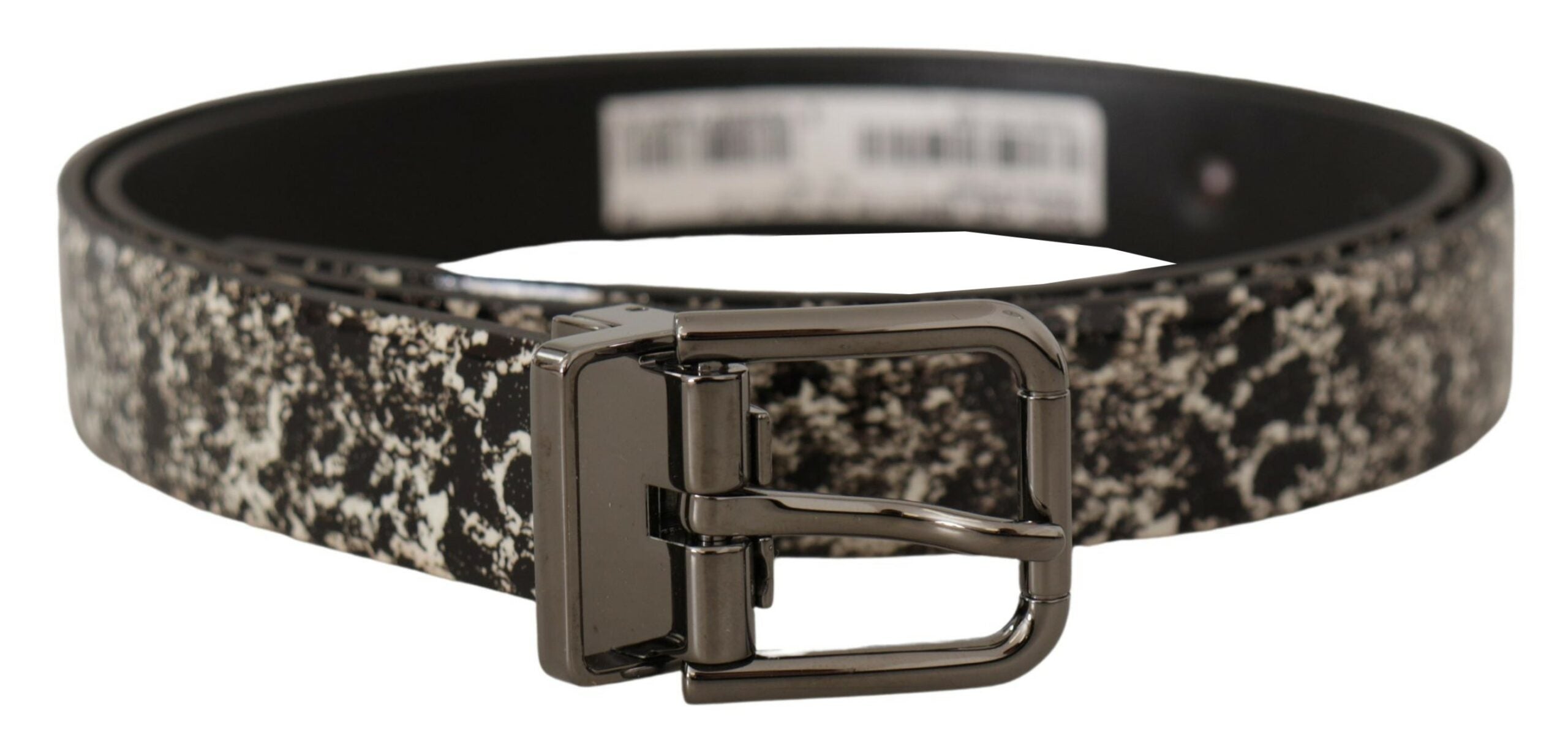 Black Marble Print Leather Gray Logo Belt - 90-cm-36-inches