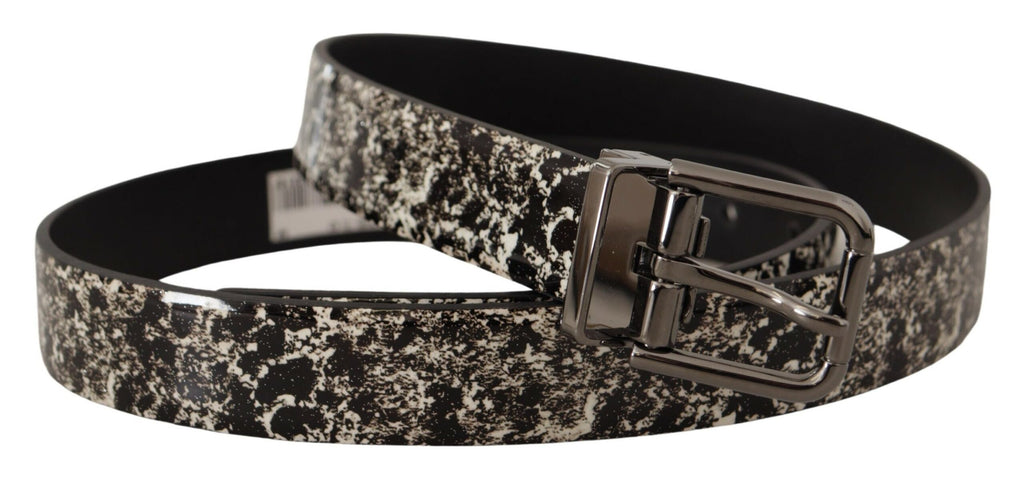 Black Marble Print Leather Gray Logo Belt - 90-cm-36-inches