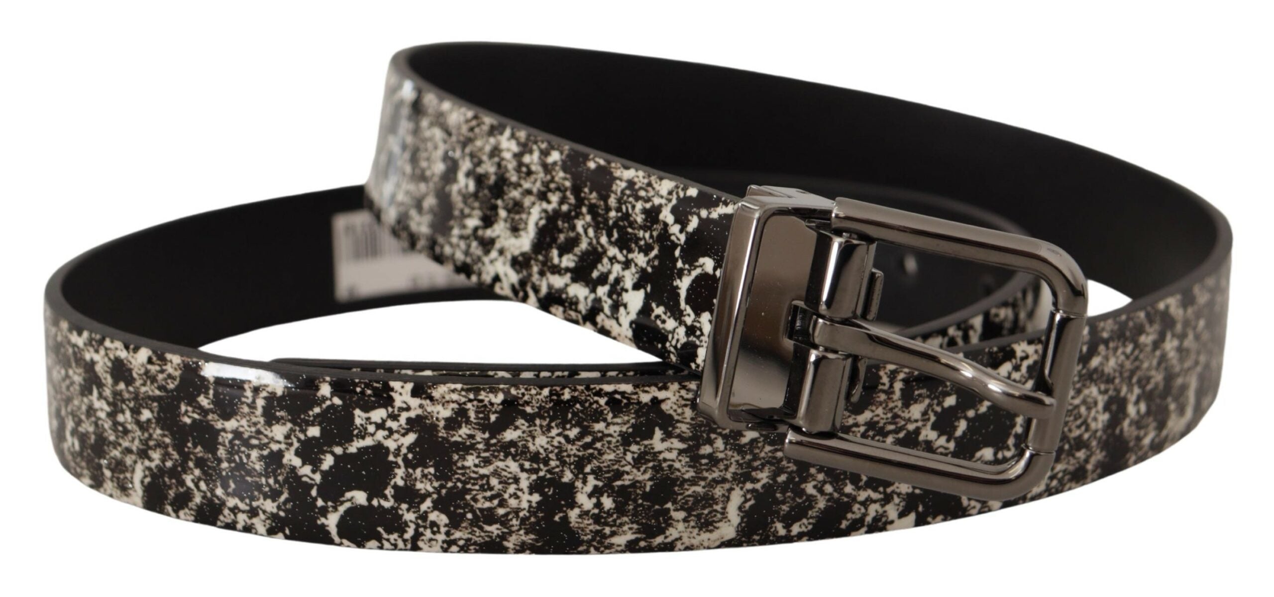 Black Marble Print Leather Gray Logo Belt - 90-cm-36-inches