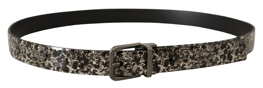 Black Marble Print Leather Gray Logo Belt - 90-cm-36-inches