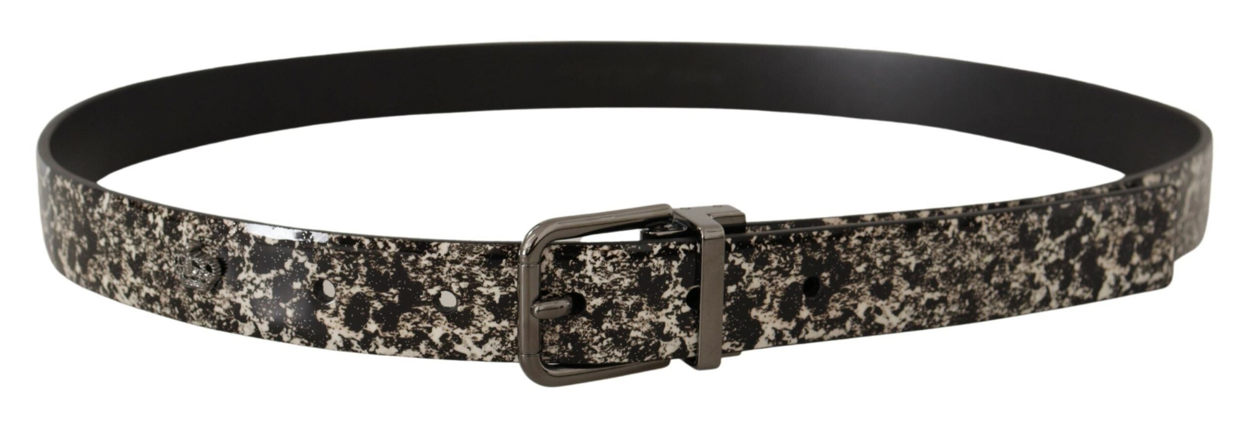 Black Marble Print Leather Gray Logo Belt - 90-cm-36-inches