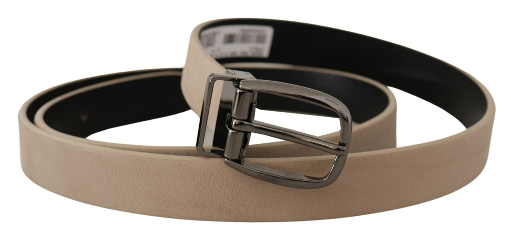 Beige Vitello Beige Tone Logo Metal Buckle Belt - 90-cm-36-inches