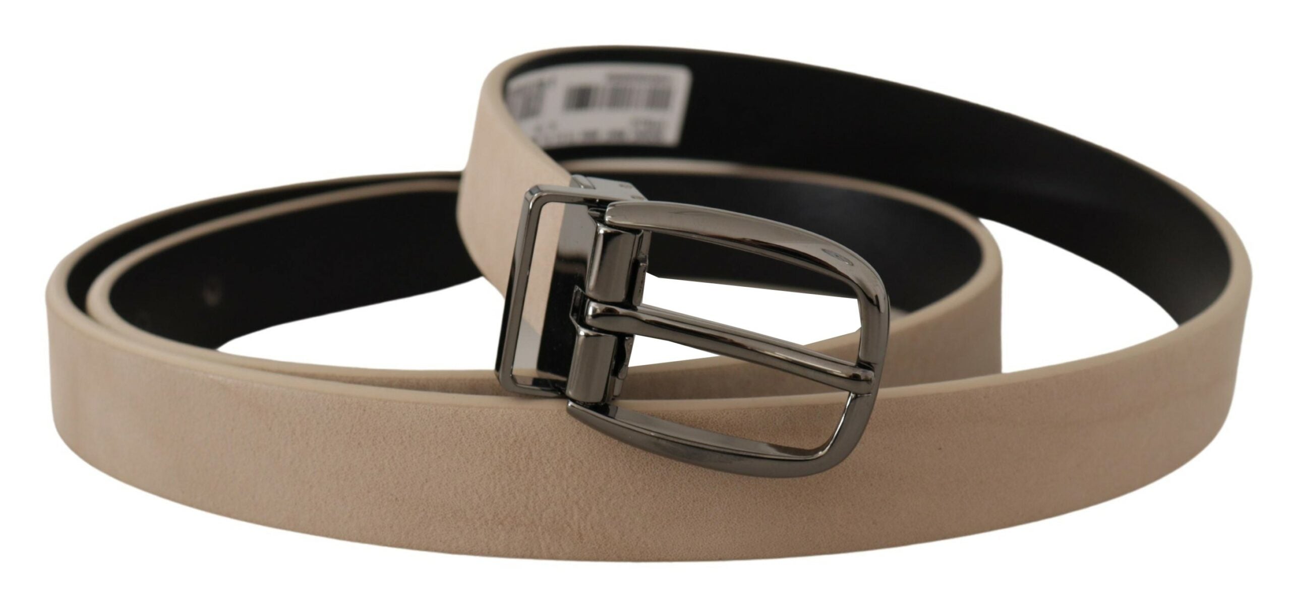 Beige Vitello Beige Tone Logo Metal Buckle Belt - 90-cm-36-inches