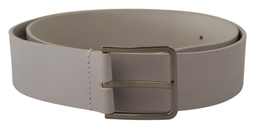 White Leather Wide Silver Metal Buckle Belt - 90-cm-36-inches