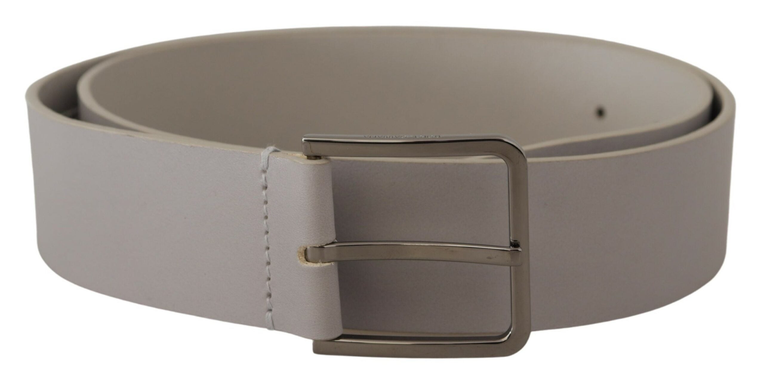 White Leather Wide Silver Metal Buckle Belt - 90-cm-36-inches