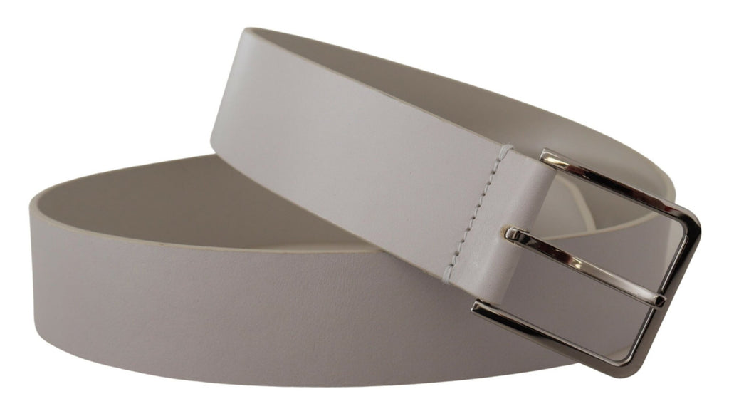 White Leather Wide Silver Metal Buckle Belt - 90-cm-36-inches