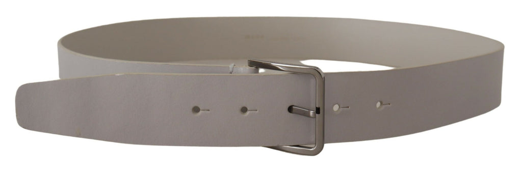 White Leather Wide Silver Metal Buckle Belt - 90-cm-36-inches
