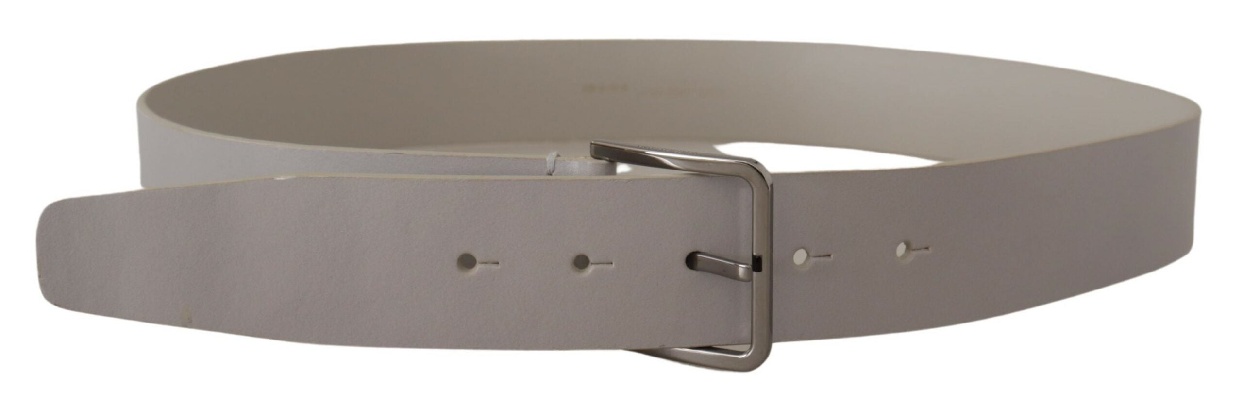White Leather Wide Silver Metal Buckle Belt - 90-cm-36-inches