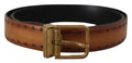 Brown Leather Dress Brass Metal Logo Buckle Belt - 90-cm-36-inches