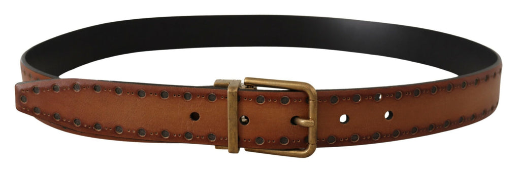 Brown Leather Dress Brass Metal Logo Buckle Belt - 90-cm-36-inches