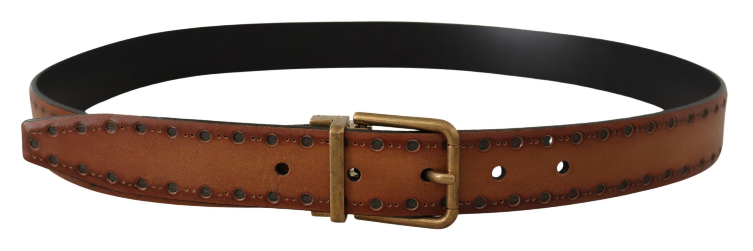 Brown Leather Dress Brass Metal Logo Buckle Belt - 90-cm-36-inches
