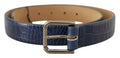 Belt Blue Exotic Leather... Metal Logo Buckle Dress - 85-cm-34-inches