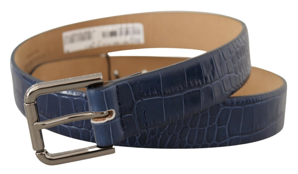 Belt Blue Exotic Leather... Metal Logo Buckle Dress - 85-cm-34-inches