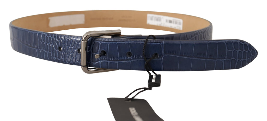 Belt Blue Exotic Leather... Metal Logo Buckle Dress - 85-cm-34-inches
