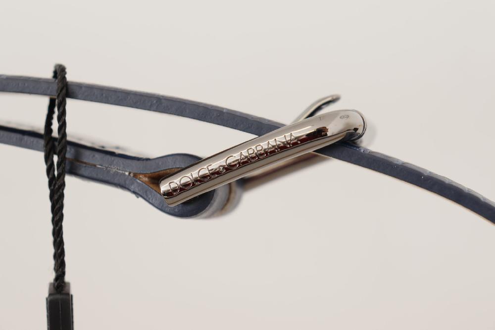 Belt Blue Exotic Leather... Metal Logo Buckle Dress - 85-cm-34-inches