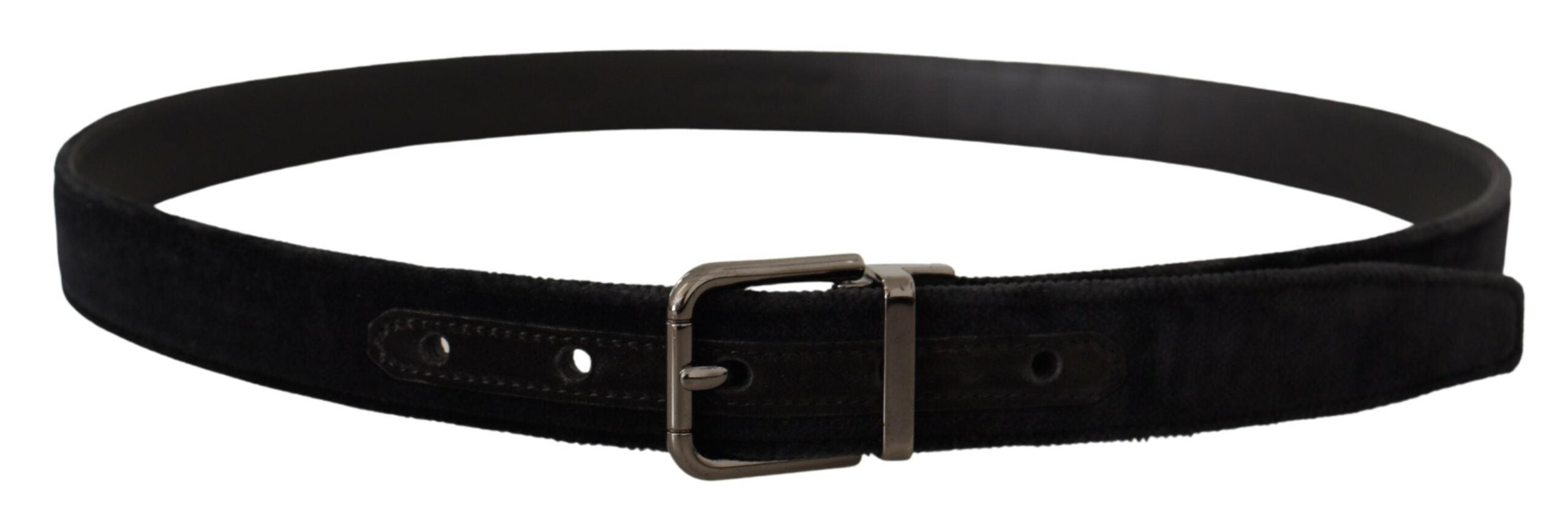 Black Velvet Silver Tone Logo Metal Buckle Belt - 75-cm-30-inches