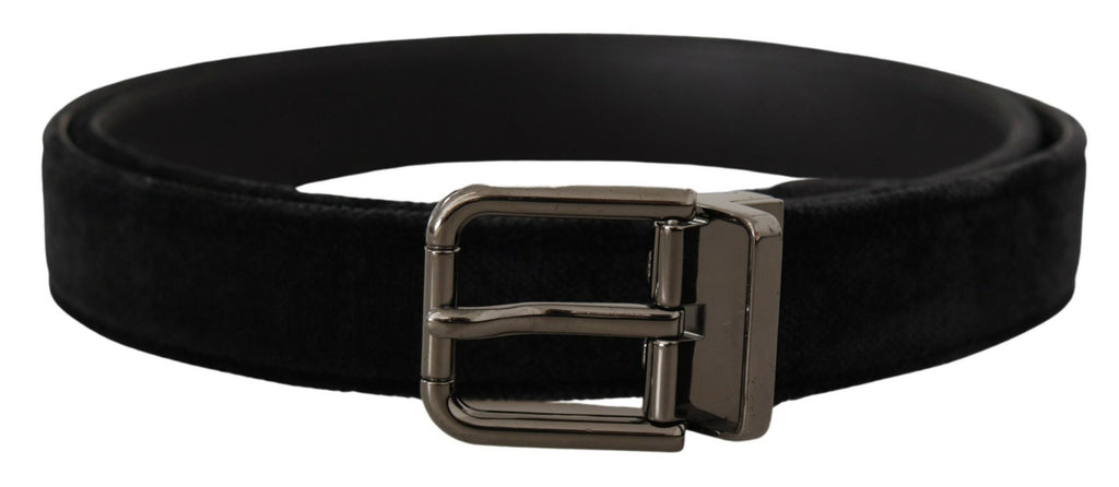 Black Velvet Silver Tone Logo Metal Buckle Belt - 95-cm-38-inches