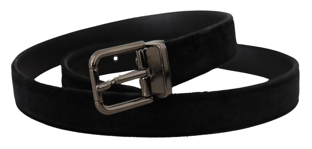 Black Velvet Silver Tone Logo Metal Buckle Belt - 95-cm-38-inches