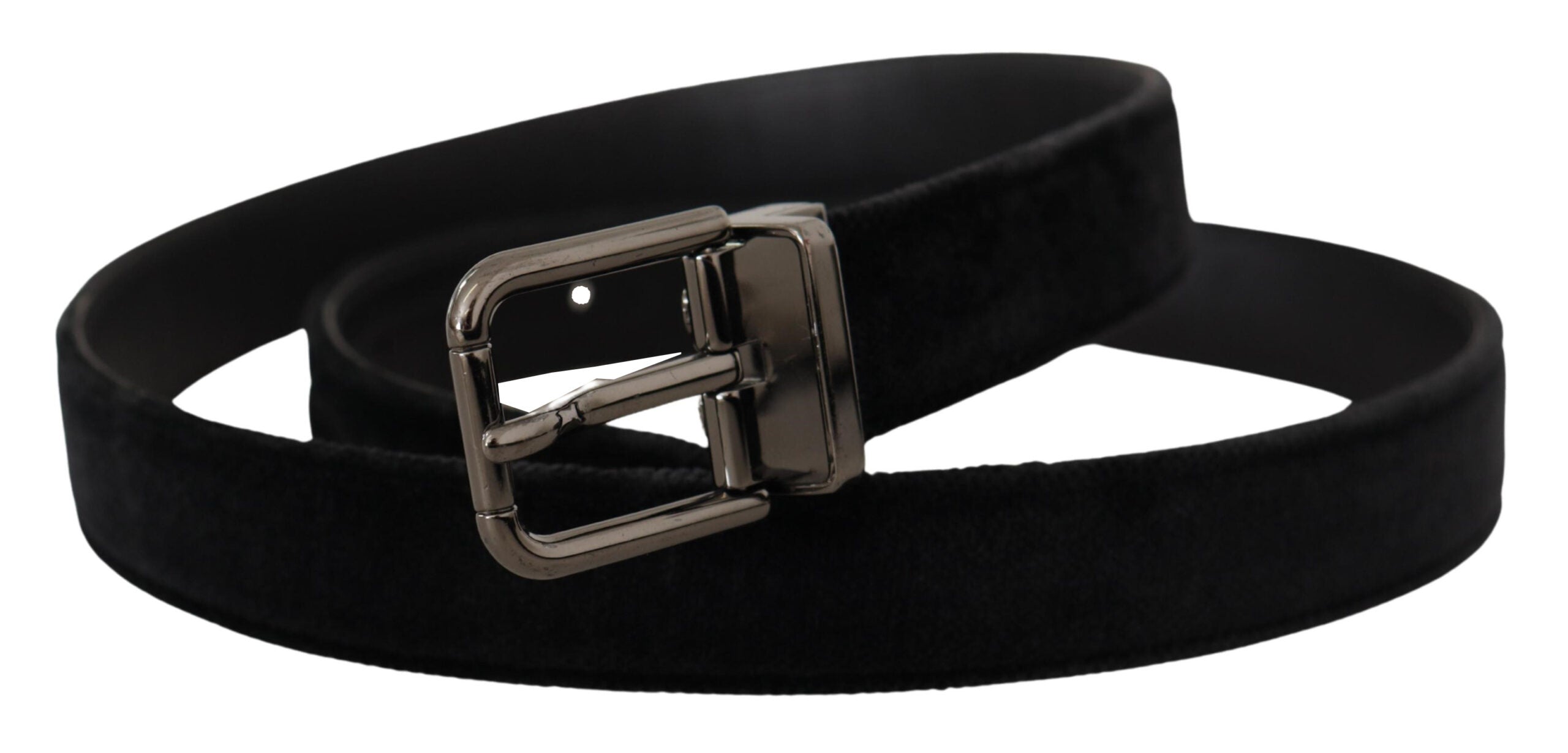 Black Velvet Silver Tone Logo Metal Buckle Belt - 95-cm-38-inches