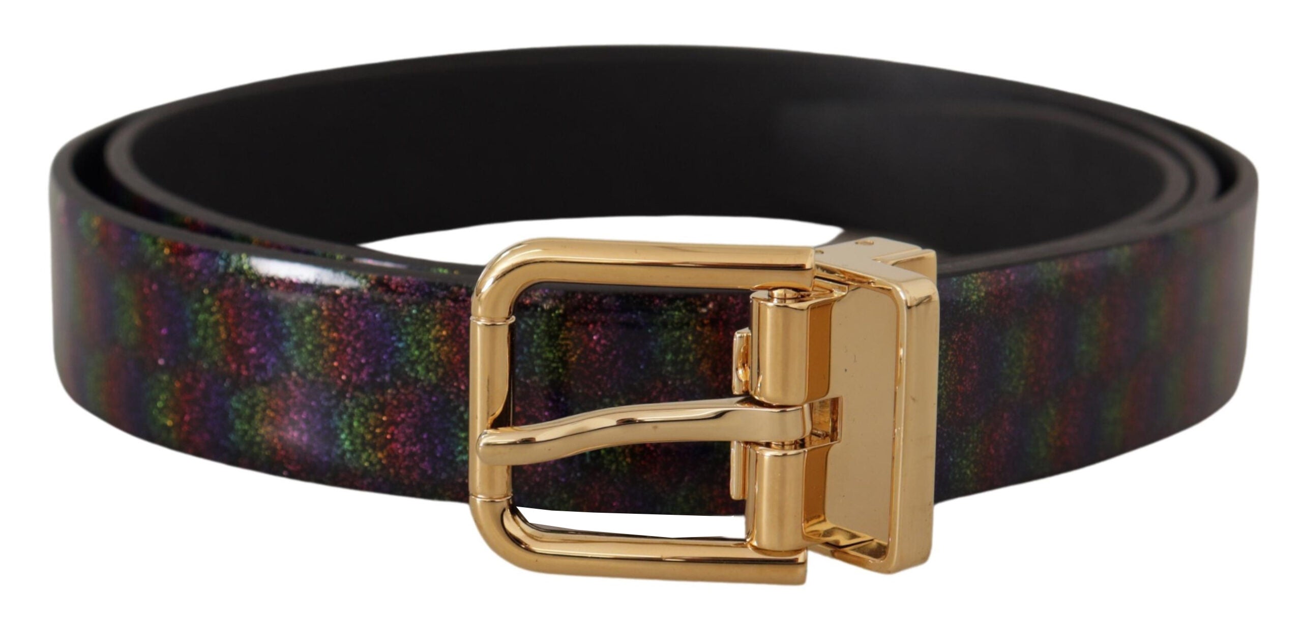 Black Vernice Dama Glitt...her Gold Tone Metal Belt - 90-cm-36-inches