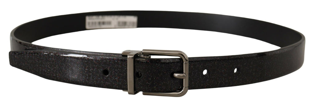 Black Vernice Puntinata ...r Silver Tone Metal Belt - 90-cm-36-inches