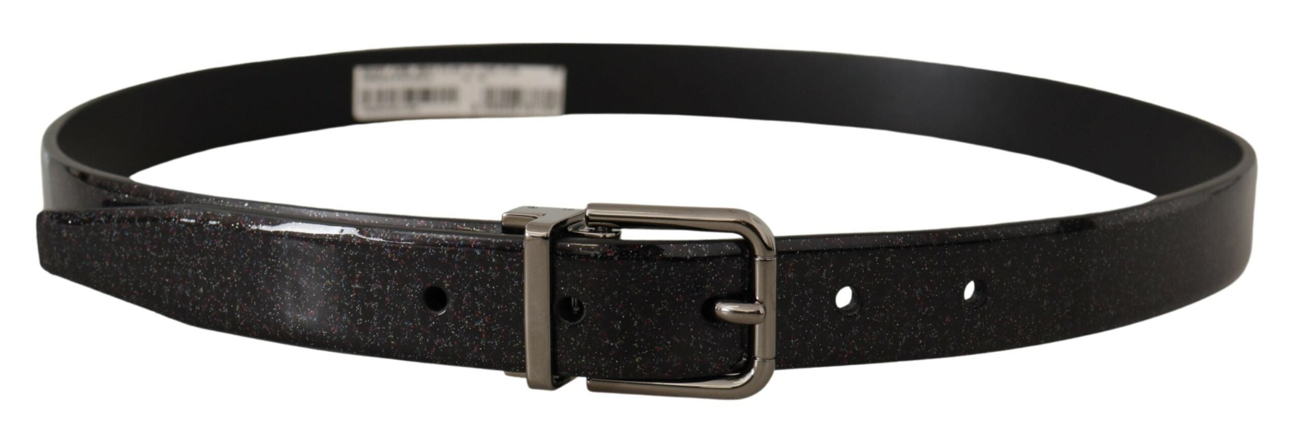 Black Vernice Puntinata ...r Silver Tone Metal Belt - 90-cm-36-inches