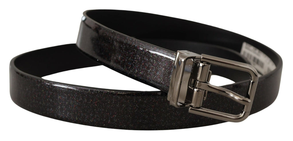 Black Vernice Puntinata ...r Silver Tone Metal Belt - 90-cm-36-inches