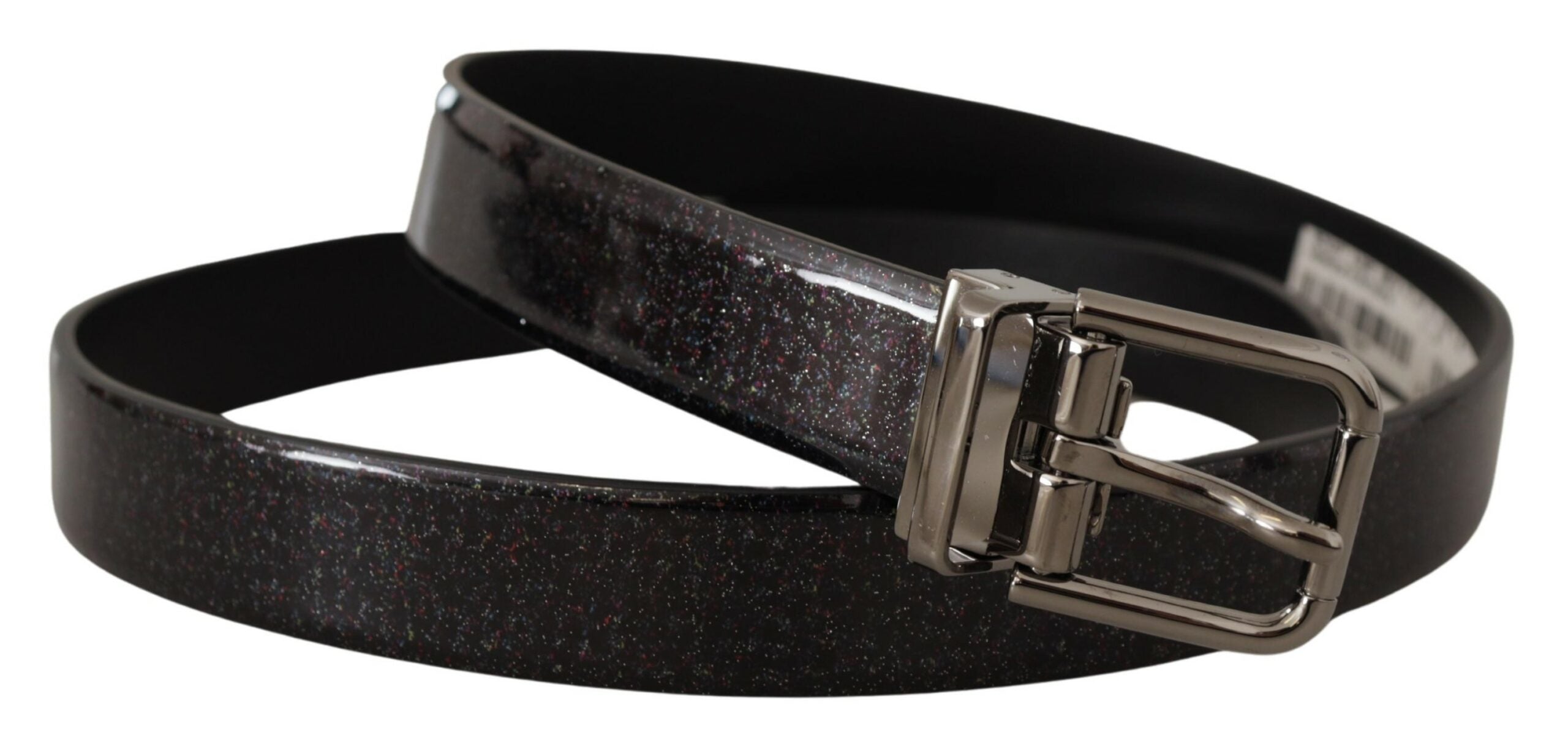 Black Vernice Puntinata ...r Silver Tone Metal Belt - 90-cm-36-inches