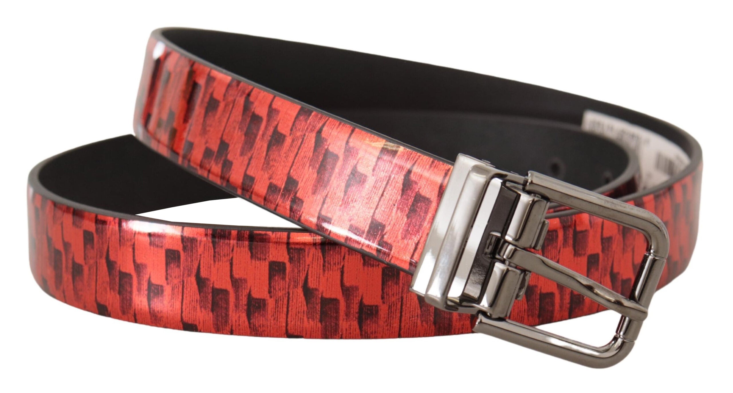 Red Herringbone Leather Gray Tone Buckle Belt - 90-cm-36-inches