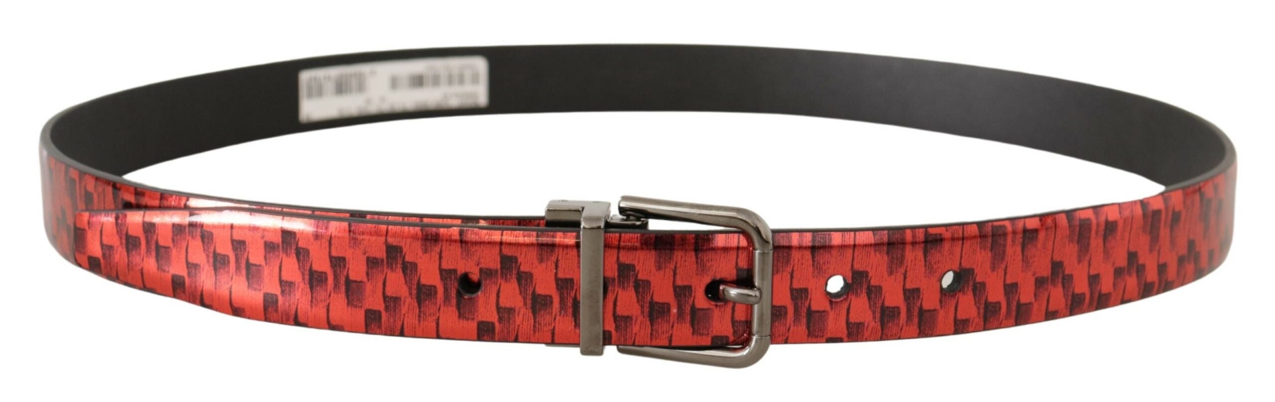Red Herringbone Leather Gray Tone Buckle Belt - 90-cm-36-inches