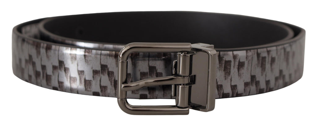 Gray Herringbone Leather Gray 3D Metal Buckle Belt - 90-cm-36-inches