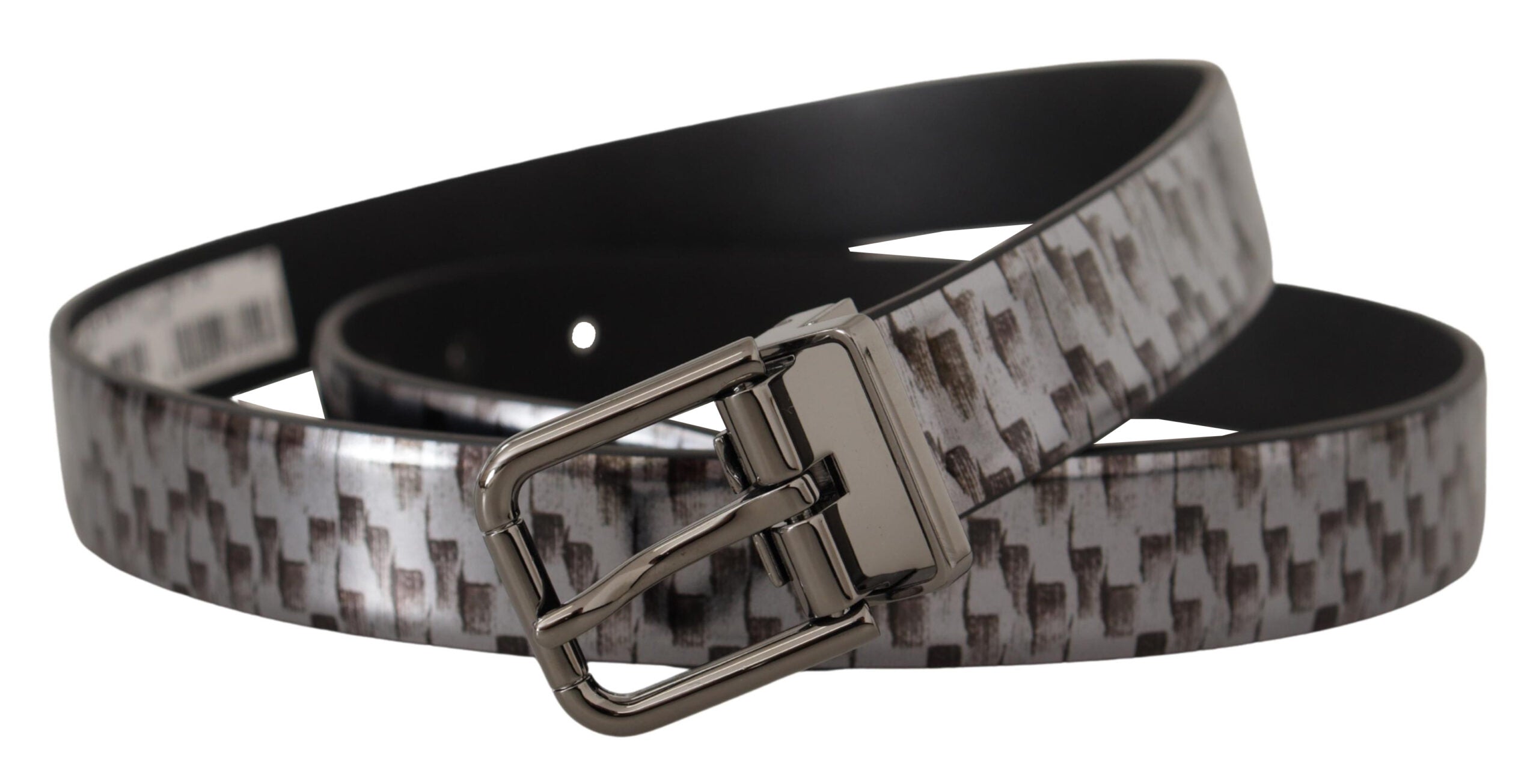 Gray Herringbone Leather Gray 3D Metal Buckle Belt - 90-cm-36-inches