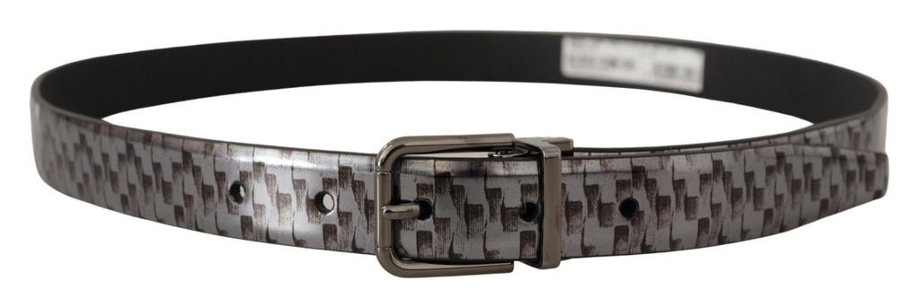 Gray Herringbone Leather Gray 3D Metal Buckle Belt - 90-cm-36-inches