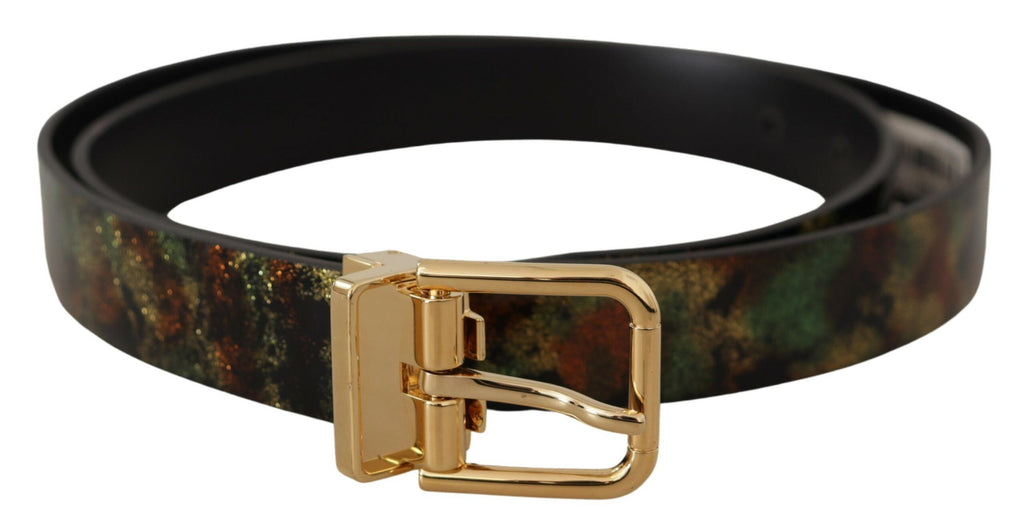 Black Green Leather Bronze Metal Buckle Belt - 90-cm-36-inches